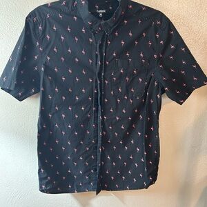 Carbon Black and Pink Flamingo Casual Button Down Shirt